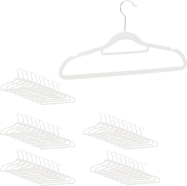 Relaxdays Kleiderbügel Set aus Samt und Eisen in Weiß, rutschfest mit drehbarem Haken, 50er-Pack, B: 22 cm, H: 41,5 cm, T: 0,3 cm - Bild 1