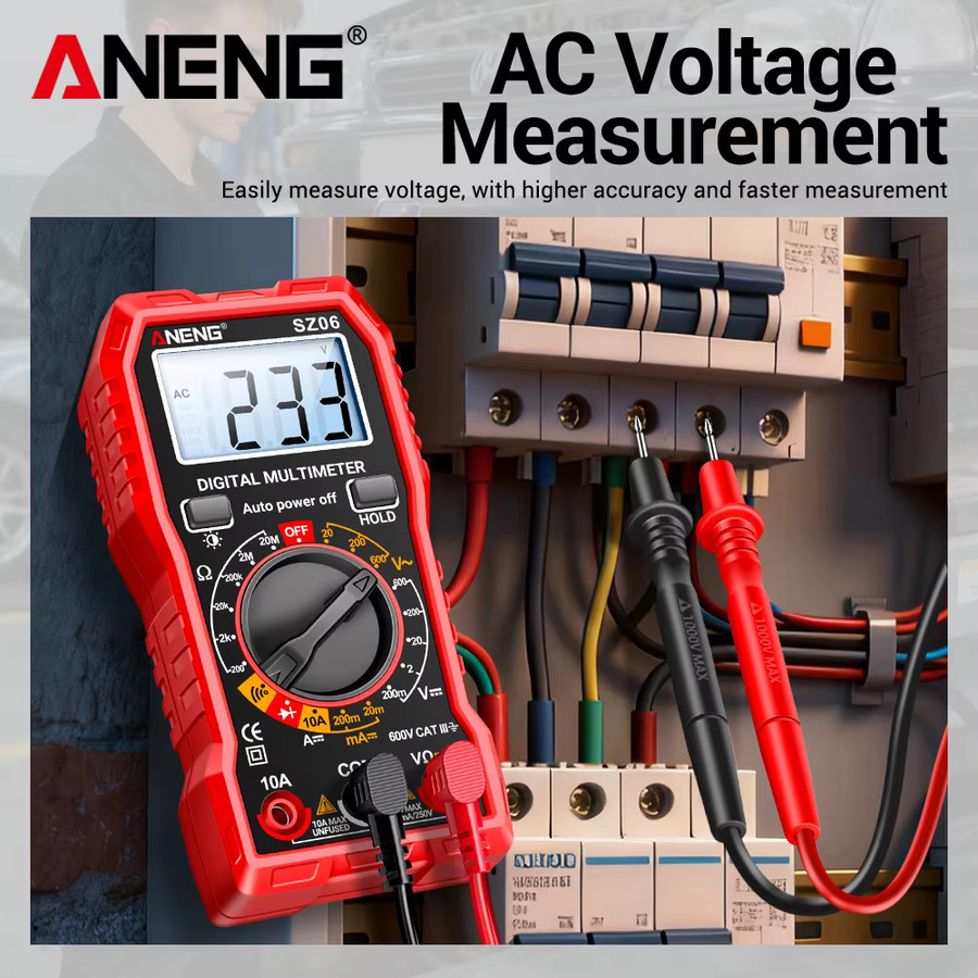 ANENG SZ06 Smart Digital Multimeter mit 2000 Zählungen für AC/DC Spannung, DC Strom und Ohm in Schwarz und Rot - Bild 2