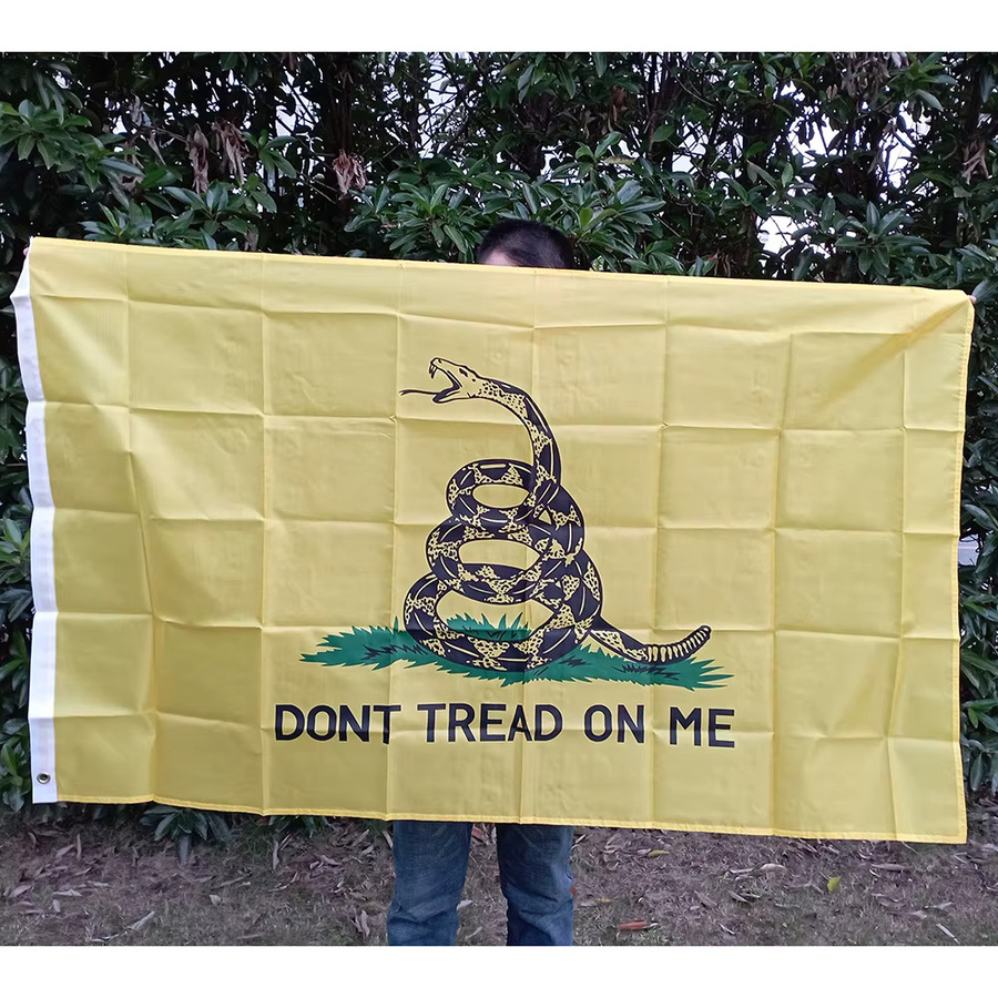 Aerlxemrbrae Gadsden-Flagge Don't Tread on Me mit Rasselschlange und Liberty or Death Motiv, Farbe: Gelb, B/H: 90 x 150 cm - Bild 2