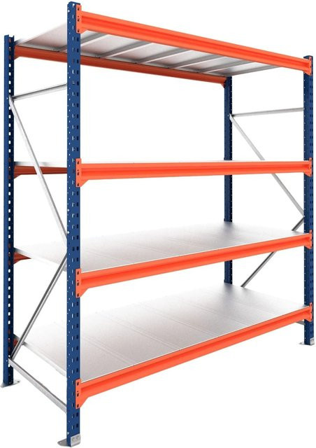 PROREGAL Schwerlastregal DOMINUS Weitspannregal mit 4 Ebenen und Stahlplatten, Blau/Orange, B/T/H: 250 x 100 x 195 cm - Bild 1