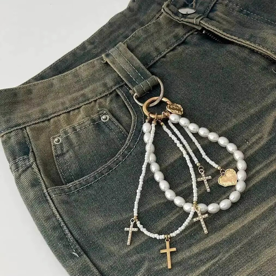 KunJoe Schlüsselanhänger, Imitationsperlen, Liebesherz-Kreuz, Damen - Bild 2