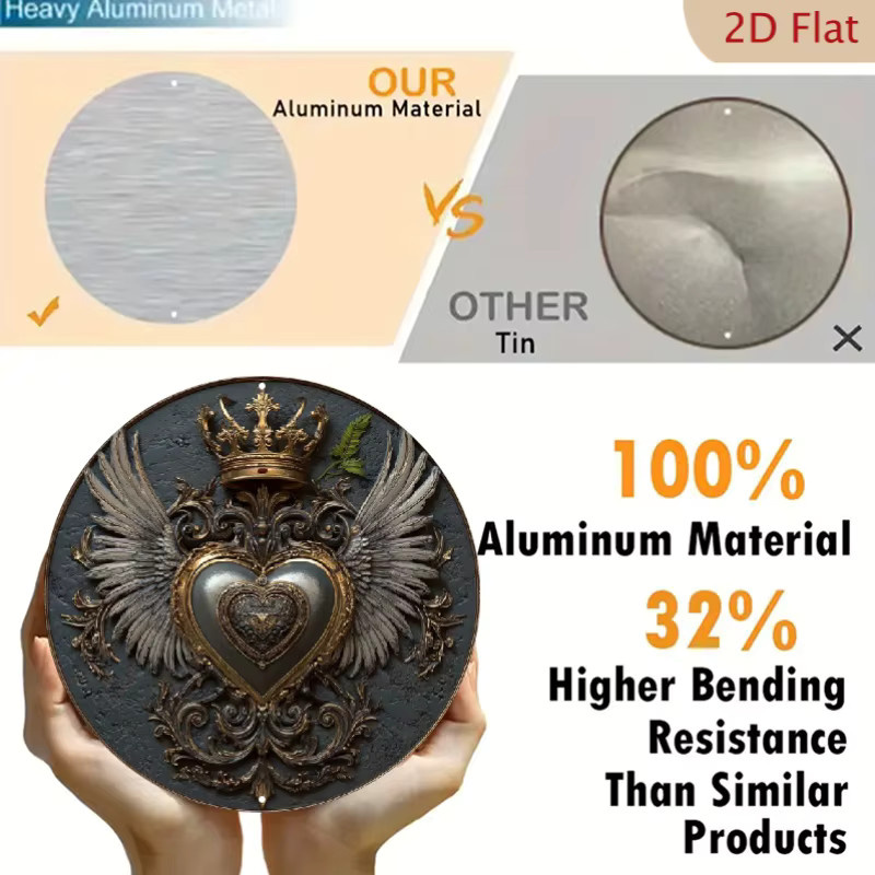 ShineHalo Herzflügel Wandkunst Metallschild im Vintage-Stil, Breite: 20,32 cm, Höhe: 20,32 cm - Bild 3
