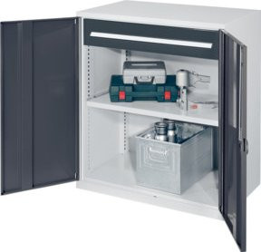 Kappes Schwerlastbeistellschrank Mod. 66 aus Stahl mit Vollblechtüren, Regalböden, Schubladen und Schloss, Farbe: Grau, B/T/H: 60 x 60 x 111 cm - Bild 1