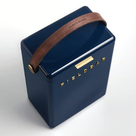 Fieldbar Kühlbox in Blau mit Leder- und Messingdetails - Bild 2
