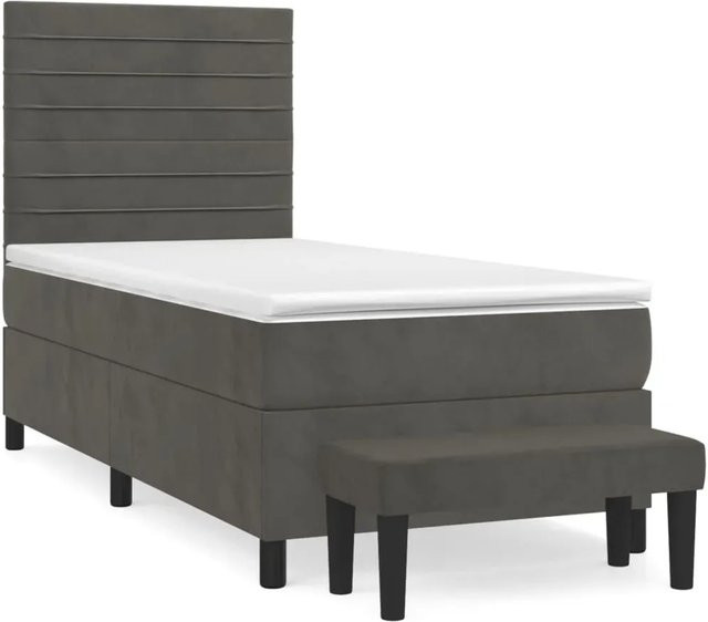 vidaXL Boxspringbett mit Matratze in Dunkelgrau aus Samt, Hybrid-Design mit Taschenfederkern, B/T/H: 100 x 200 x 118 cm - Bild 1