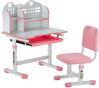 VEVOR Kinderschreibtisch Set mit Stuhl und Bücherregal höhenverstellbar in Pink - Bild 1
