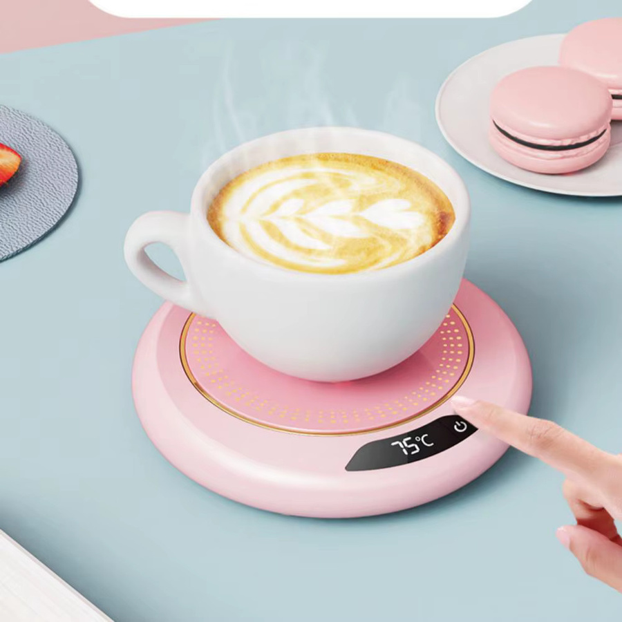 HOMEFISH USB-Heizuntersetzer mit 3-Gang-Konstanttemperatur und Thermostat für Kaffee und Milch, Weiß oder Pink - Bild 1