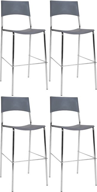 CLP 4er Set Barhocker Genua Stapelbare Bistrohocker mit Kunststoffsitz und Metallgestell in Chrom-Optik Silber - Bild 1