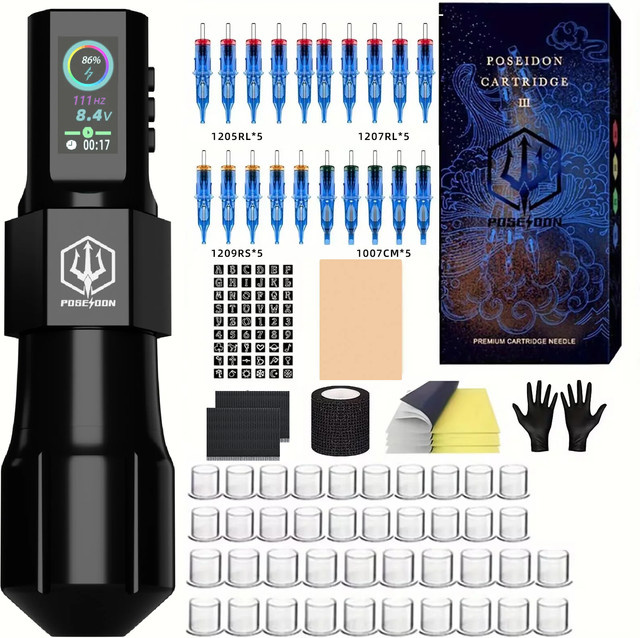 POSEIDON Tattoo Kit mit Tattoo Maschine und drahtlosem Netzteil - Bild 1