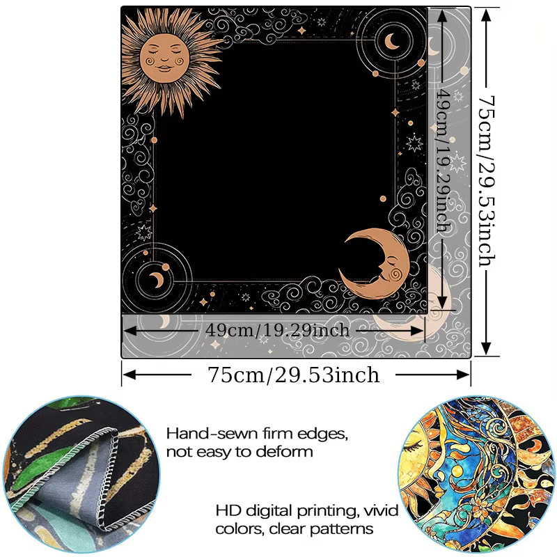 VIKAMA Altartuch Sonne-Mond-Motiv in Schwarz mit mystischem Astrologie- und Tarot-Design aus Polyester - Bild 4