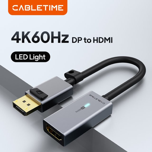 CABLETIME DisplayPort-zu-HDMI-Adapter in Grau für 4K bei 60 Hz mit vergoldeten Anschlüssen - Bild 1