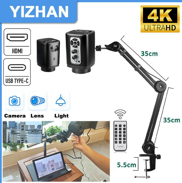 YIZHAN 3-in-1 Videomikroskop mit 4K IMX415 UHD Kameraobjektiv und Licht, 160X Vergrößerung, HDMI und Typ-C, Schwarz - Bild 1