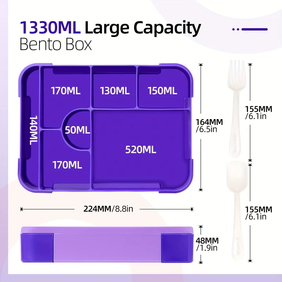 YOCITY Bento-Lunchbox-Set mit Besteck, auslaufsicher und mit Unterteilungen, Blau oder Lila - Bild 3