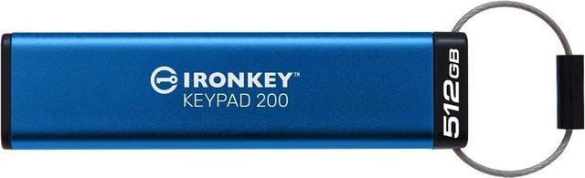Kingston IronKey Keypad 200 USB-Flash-Laufwerk mit Tastatur, 512 GB, Blau, USB 3.2 Gen 1 mit USB-A und USB-C Anschlüssen - Bild 1