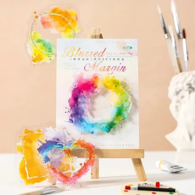20 Stück Aquarell-PET-Randaufkleber in Multicolour mit 6 weichen Unschärfe-Designs für dein Scrapbooking und Kunsttagebuch, B: 140 mm, H: 84 mm - Bild 1