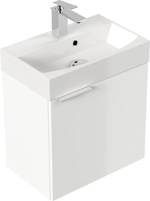 Posseik Badmöbel Cubi Slimline für Gäste-WC, Weiß Hochglanz, Breite: 50 cm, mit SoftClose und Mineralguss-Waschtisch - Bild 1