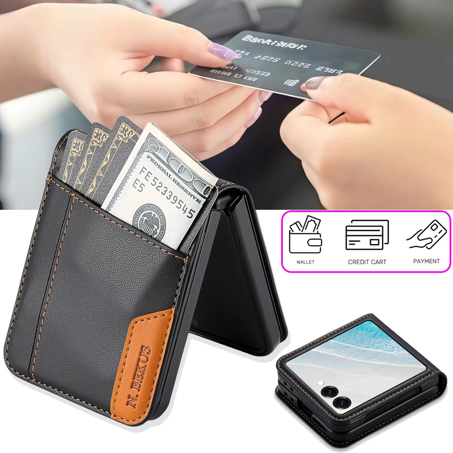 Leder-Brieftaschenhülle mit Kartenfach und doppelter Saumnaht für Samsung Galaxy Z Flip 7 FE, Z Flip 6, Z Flip 5, Z Flip 4 oder Z Flip 3 in Rot - Bild 3