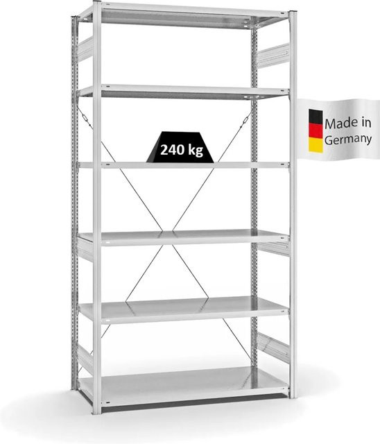 PROREGAL Fachbodenregal Stecksystem T-Profil Medium-Duty Grundregal mit 6 Ebenen, Farbe: Lichtgrau, H x B x T: 250 x 130 x 60 cm - Bild 1