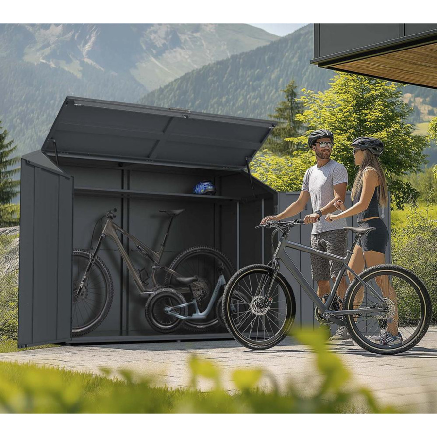 Westmann Fahrradgarage Linea in Anthrazit aus verzinktem Stahl mit Schloss, B/T/H: 200 x 100 x 154 cm - Bild 4