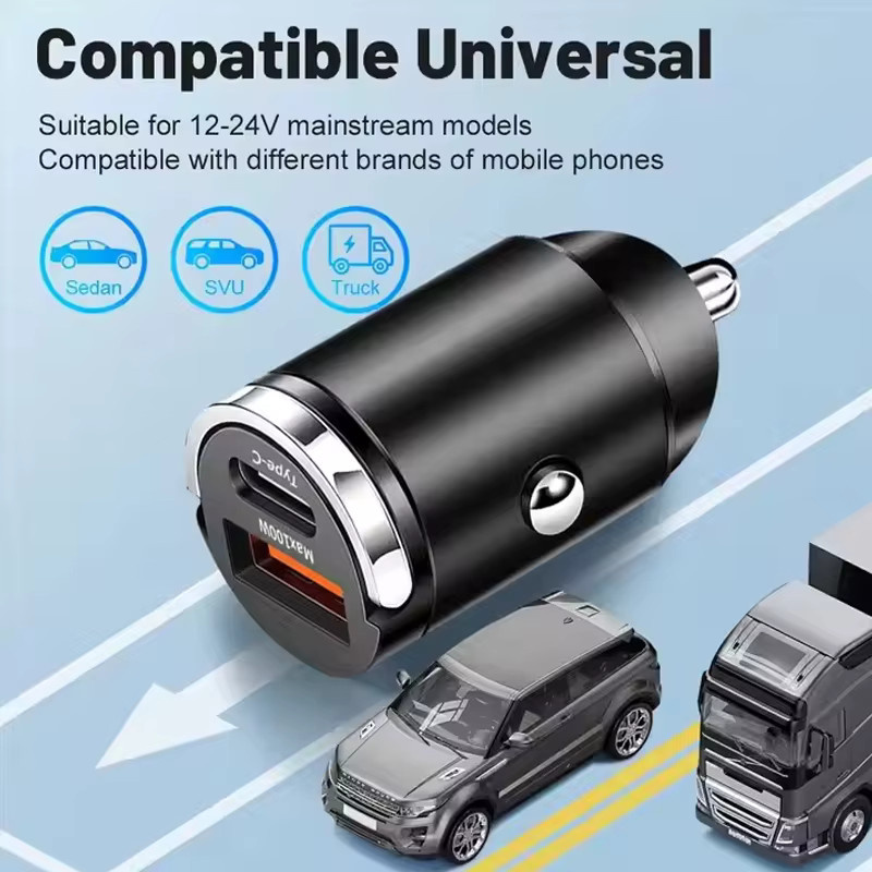 100W QC3.0 PD Autoladegerät mit 2 USB-C Ports für 12-24V Zigarettenanzünder, Schnellladegerät in Schwarz - Bild 5