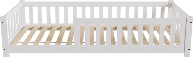 Juskys Kinderbett Naya Montessori Bodenbett aus Holz mit Rausfallschutz und Lattenrost, Weiß, B: 90 cm, L: 200 cm - Bild 1