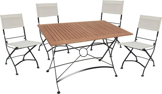 DELUKE Garten-Sitzgruppe EBBA 5-tlg. aus Eukalyptus in Schwarz mit rechteckigem Tisch und Kunststoffgewebe - Bild 1