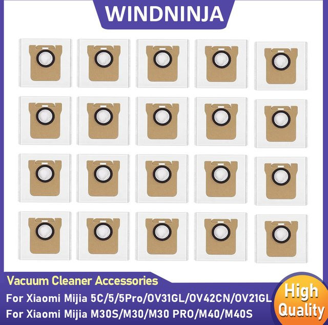 WINDNINJA Ersatz Staubbeutel für Xiaomi Mijia 5C 5 5Pro M30 M30S M40 M40S in Weiß - Bild 1