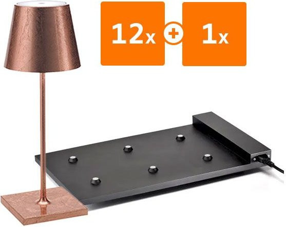 12x Zafferano Poldina Pro Mini LED-Akkuleuchten mit Multikontakt-Ladestation in Blattkupfer, dimmbar und IP65 wetterfest - Bild 1