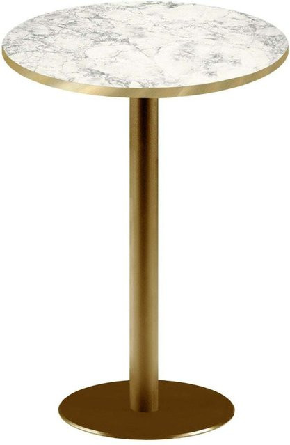 RestooTab Stehtisch Rome rund in Goldmetallic und Hellgrau mit Messingfarbenen Kanten, Höhe: 113 cm, Durchmesser: 60 cm - Bild 1