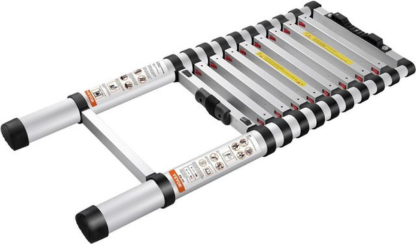 Teleskopleiter aus Aluminium von Buying Solutions, MB, silber, 3,2 m Höhe, mit rutschfesten Füßen und 170 kg Tragkraft