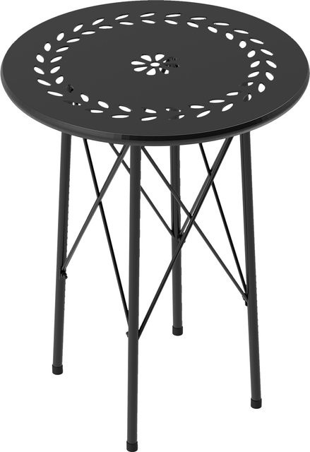 Outsunny Gartentisch aus Stahl mit Blumendesign, wetterfester Rundtisch für Garten, Balkon und Terrasse, Schwarz, Durchmesser: 40 cm, Höhe: 50 cm - Bild 1