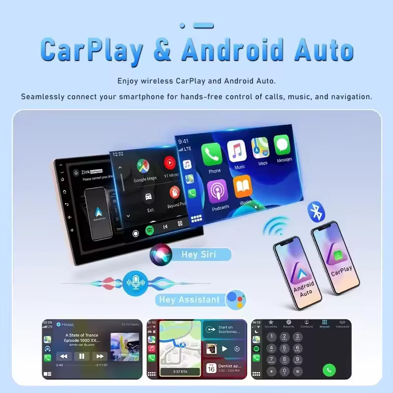 srnubi Drahtloses CarPlay Autoradio für Peugeot 2008 208 2012–2018, Multimedia-Video-Player mit Stereo-Navigation und DVD-Kopfeinheit, Schwarz - Bild 3