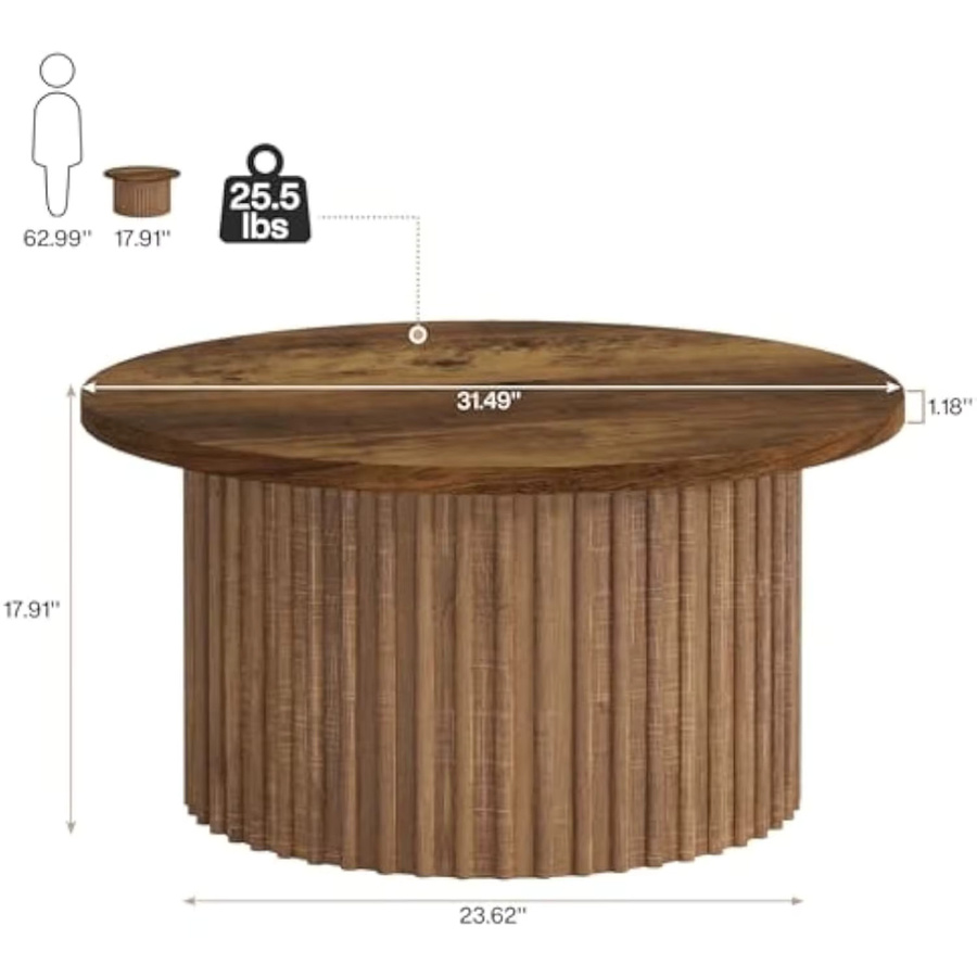 Runder Couchtisch von LITTLE TREE in Braun im Bauernhaus-Stil mit Metallsockel und Holzakzent, Durchmesser: 80 cm - Bild 3