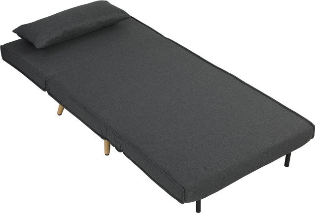 HOMCOM 3-in-1 Schlafsessel in Grau mit Leinenoptik, klappbares Schlafsofa mit 6-stufig verstellbarer Rückenlehne, Metallfüßen und Lendenkissen, Breite: 183 cm, Tiefe: 63 cm - Bild 1