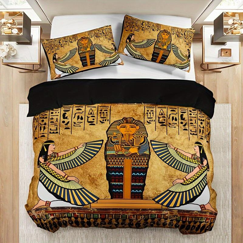 Bettwäscheset mit altägyptischer Kunst von Binchi Outdoor Product, 3-teiliges Set aus atmungsaktivem Mikrofaser-Bettbezug und 2 Kissenbezügen, Mehrfarbig, B: 140 cm, L: 210 cm - Bild 3