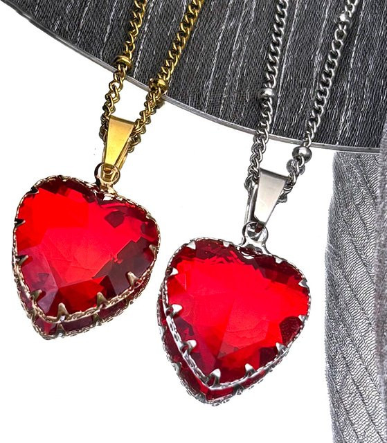 Lovely FAJA Halskette, Rotes Herz Glas Anhänger, Edelstahl, Gold, Unisex - Bild 1