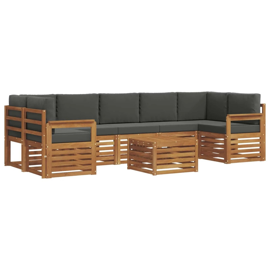 vidaXL Sofagarnitur 8-teilig L-Form aus Massivholz Akazie in Natur und Anthrazit mit Polsterung und Kissen - Bild 2