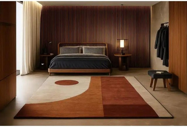JGJG Mid-Century Modern Geometrischer Bereichsteppich in Beige und Rostfarben, Waschbarer Abstrakter Teppich aus Polyester für Wohnzimmer und Schlafzimmer, B/T: 80 x 120 cm - Bild 1