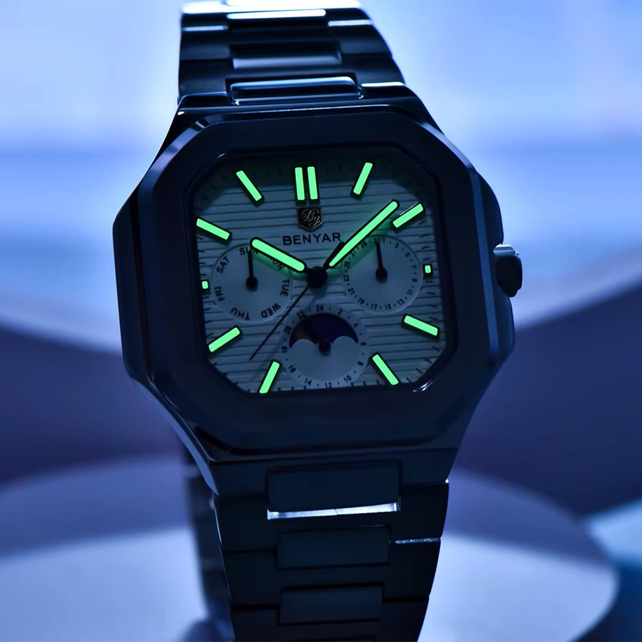 BENYAR Armbanduhr Quarz, Edelstahl, eckig, Blau, Herren - Bild 3