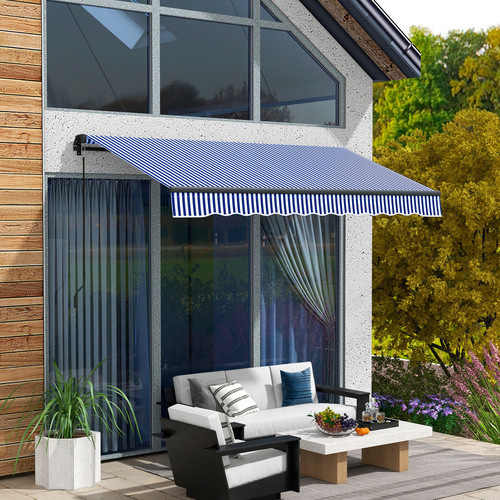 Outsunny Balkonmarkise aus Polyester und Aluminium in Blau-Weiß mit Handkurbel, B: 295 cm, H: 247 cm, T: 23 cm - Bild 4