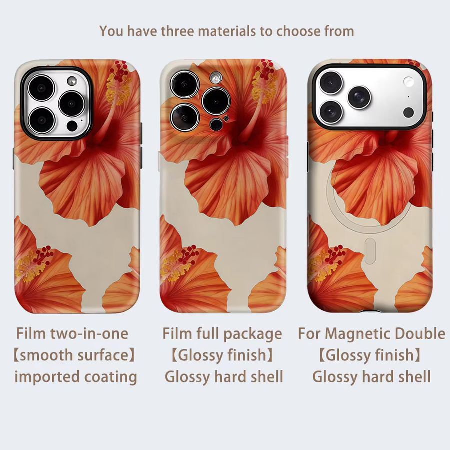 Potdemiel Handyhülle Tangerine Hibiscus Bloom für iPhone 17 16 15 14 13 Pro Max Plus, robuste Einzel- und Doppelschicht-Schutzhülle, Orange - Bild 2