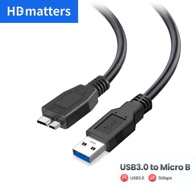 HDmatters USB 3.0 Typ A auf Micro B Kabel für externe Festplatten, 5 Gbps, Schwarz - Bild 1