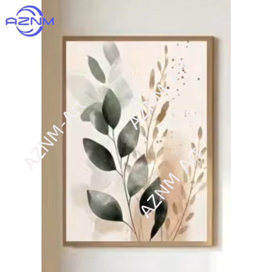 AZNM Bohemian Leinwandposter mit abstrakten botanischen Blättern in Grün und Multicolour für deine moderne Inneneinrichtung - Bild 2
