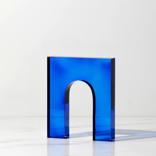 Door Moderne Glas-Buchstützen in Blau Transparent mit geometrischen Ornamenten - Bild 1