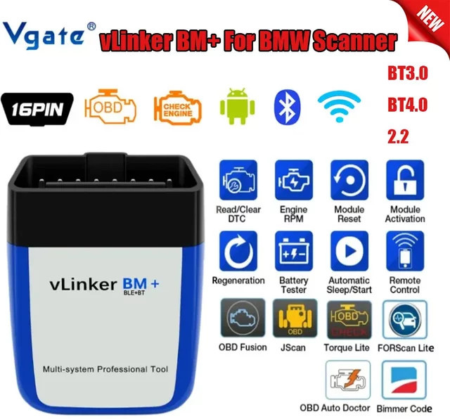 Vgate VLinker BM+ OBD2 Auto-Diagnosegerät mit WiFi und Bluetooth 4.0 für BMW und Bimmercode - Bild 1