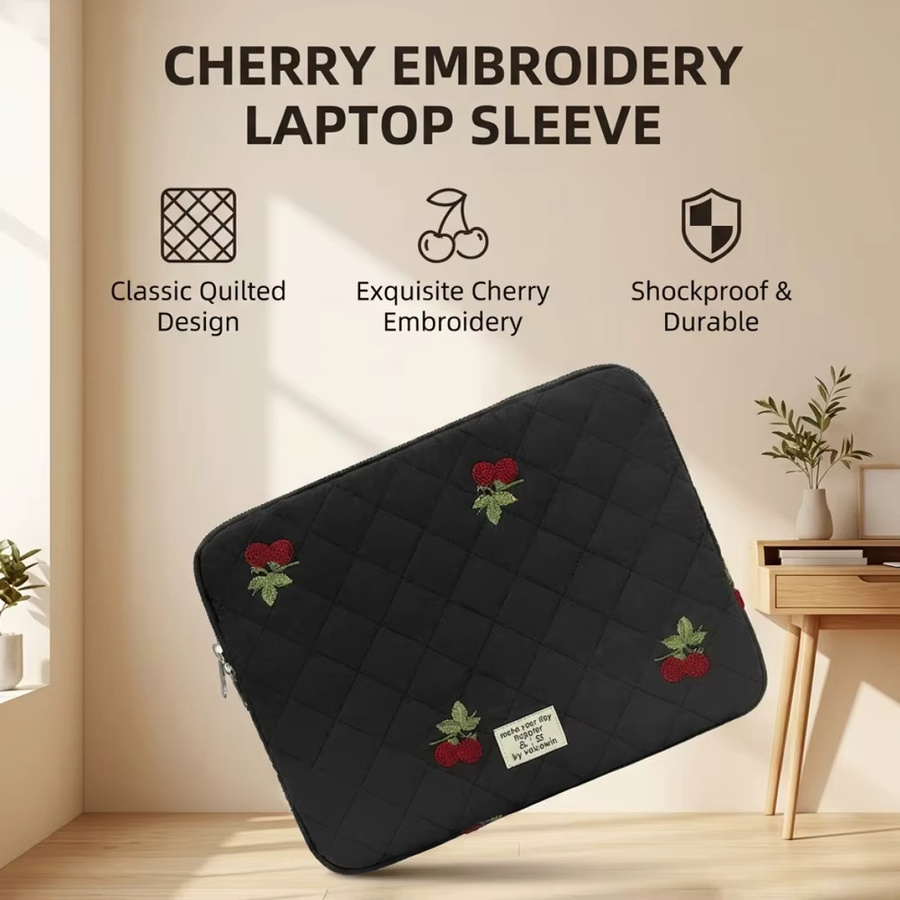 BOKEN Bestickte Laptop-Tasche mit weicher Plüsch-Fütterung für MacBook Air/Pro, Lenovo, Surface und Dell Notebooks, Farbe: Schwarz - Bild 4