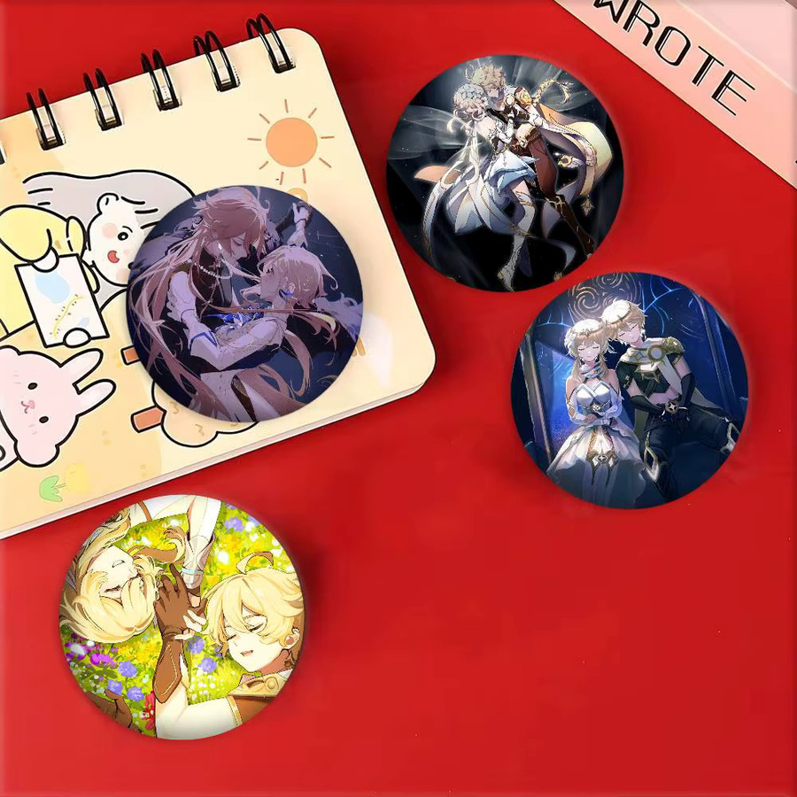 Anime Genshin Impact Aether X Lumine Abzeichen Runde Kunstbrosche, Unisex - Bild 3