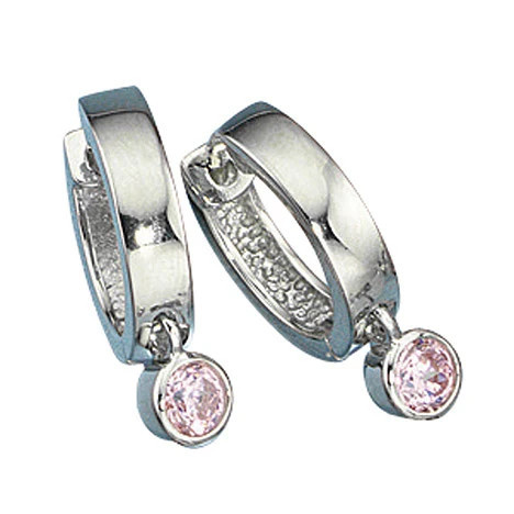 Colfem Creolen 925 Silber, 2 Zirkonia rosa rosé, Unisex - Bild 1