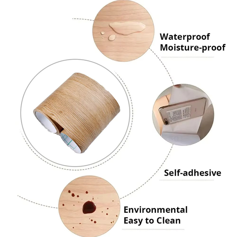 Selbstklebendes Klebeband mit Holzmaserung in Braun, wasserfestes Dekorband für Möbel und Türrahmen, Breite: 8 cm, Länge: 5 m - Bild 3