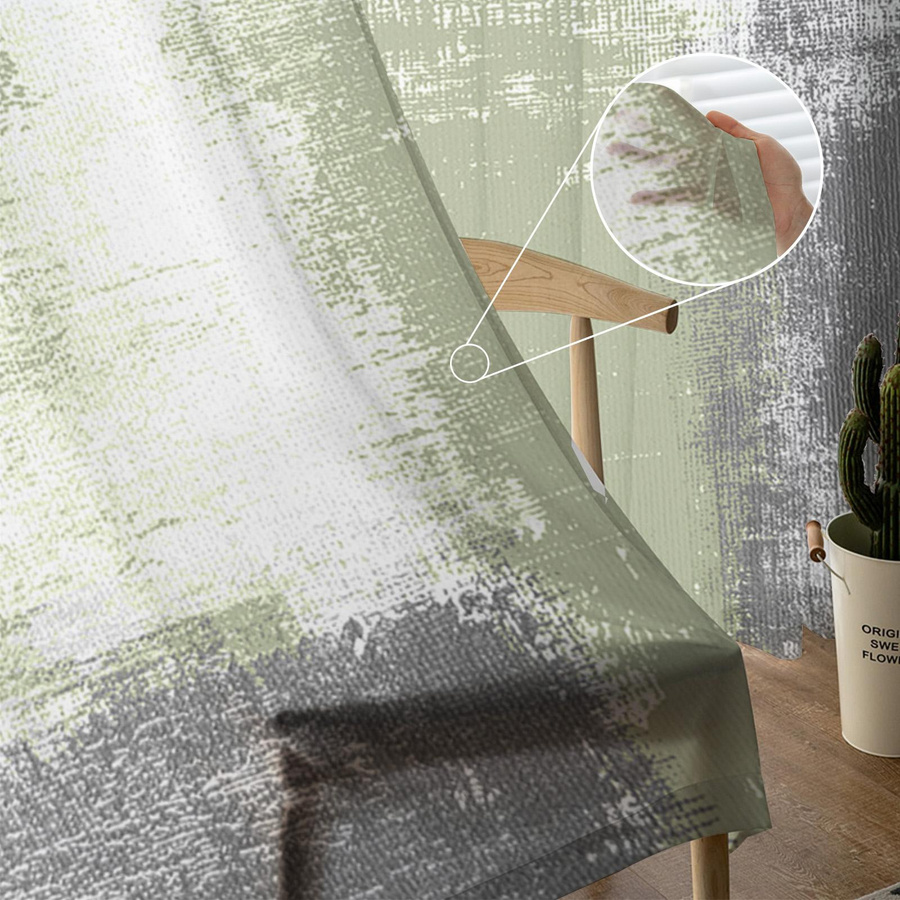 Transparenter Tüll-Vorhang in Salbeigrün mit Grafikdesign für Wohnzimmer und Küche, B: 135 cm, H: 115 cm - Bild 2
